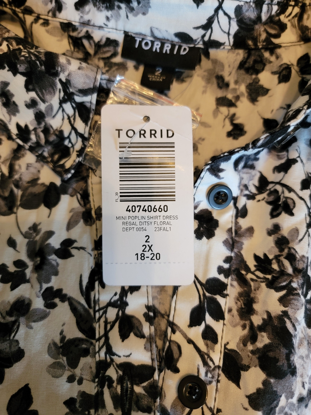 Torrid Poplin Mini Shirt Dress Ditzy Floral Black & White Sz 2X NWT - Picture 14 of 16